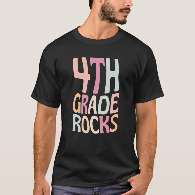 Camiseta Cuarto grado de profesor retro de rocas estudiante (Anverso)