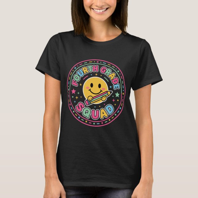 Camiseta Cuarto Grado Escuadrón Cara Sonriente Retro Lápiz (Anverso)