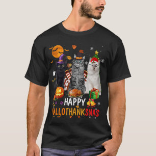Camiseta Cuato Gato Halloween Feliz Navidad Hallothan