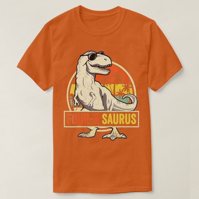 Camiseta Cuatro a Saurus cumpleaños T Rex 4 años Dino 4D (Diseño del anverso)