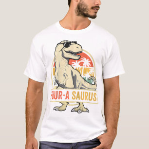 Camiseta Cuatro A Saurus Cumpleaños T Rex Dino De 4 Años 4D