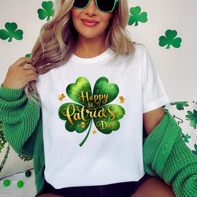 Camiseta Cuatro Amantes de Hojas Feliz Día de San Patricio (Four Leaf Clover Happy St Patrick's Day T-Shirt)