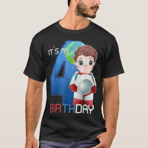 Camiseta Cuatro cumpleaños pequeño espacio chico amante hac
