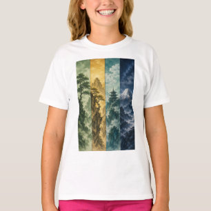 Camiseta Cuatro Estaciones Montaña   Paisaje de Tinta Japon