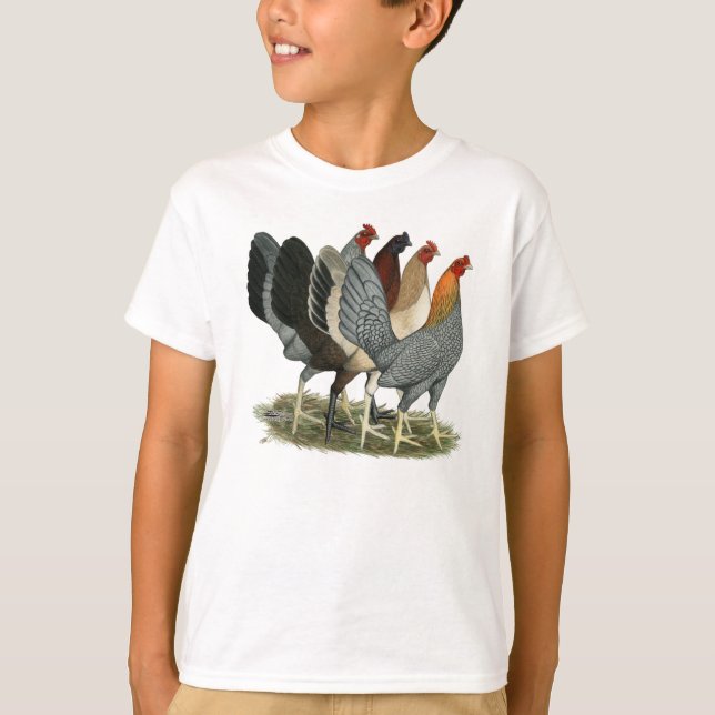 Camiseta Cuatro gallinas gamefowl (Anverso)