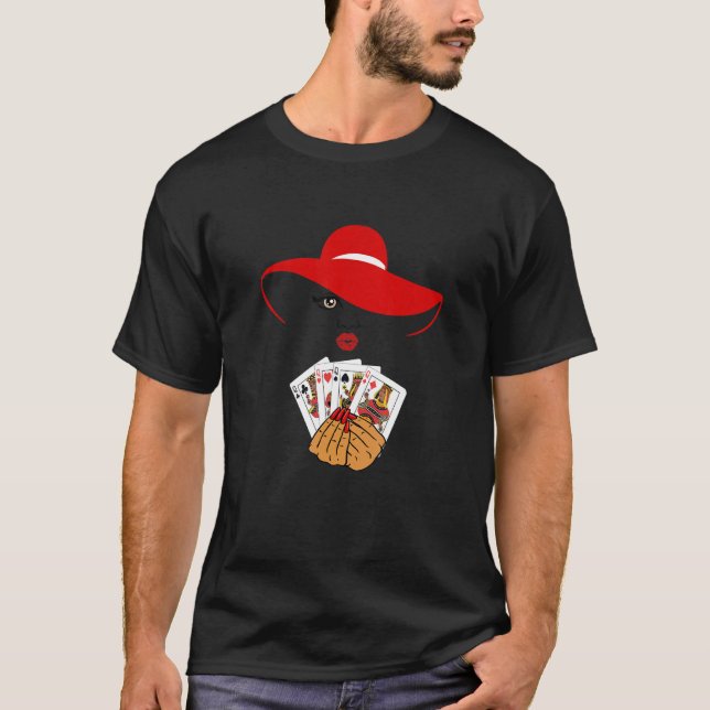 Camiseta Cuatro Melanin Queens Jugador de Póquer Jugando Fa (Anverso)