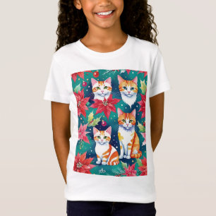 Camiseta Cuatro Navidades Tabby Gatos Con Poinsettias