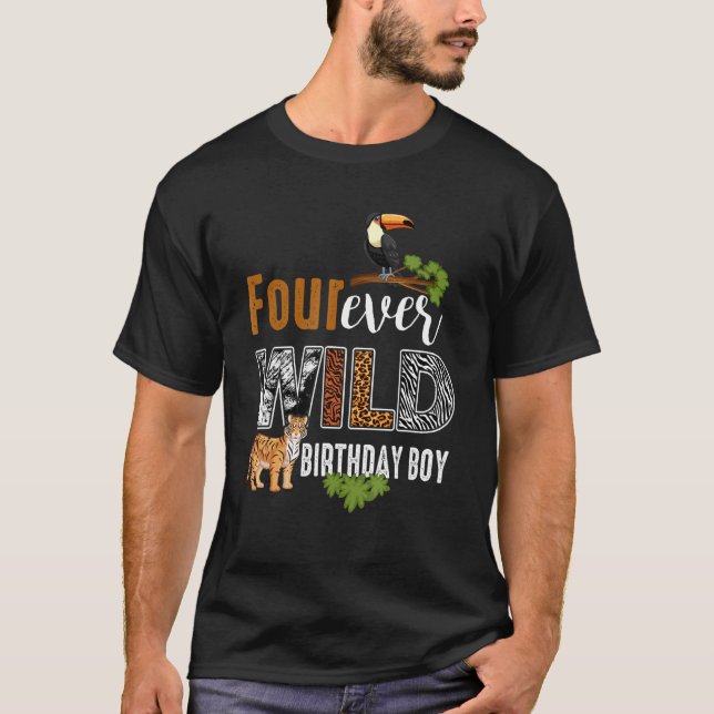 Camiseta Cuatro niños de cumpleaños salvajes tigre de vida  (Anverso)