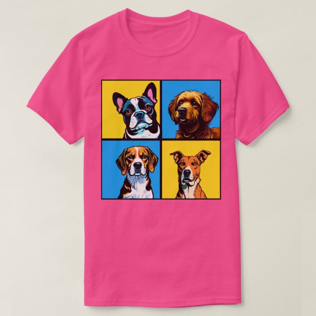 Camiseta Cuatro perros enmarcados con fondo amarillo (Diseño del anverso)