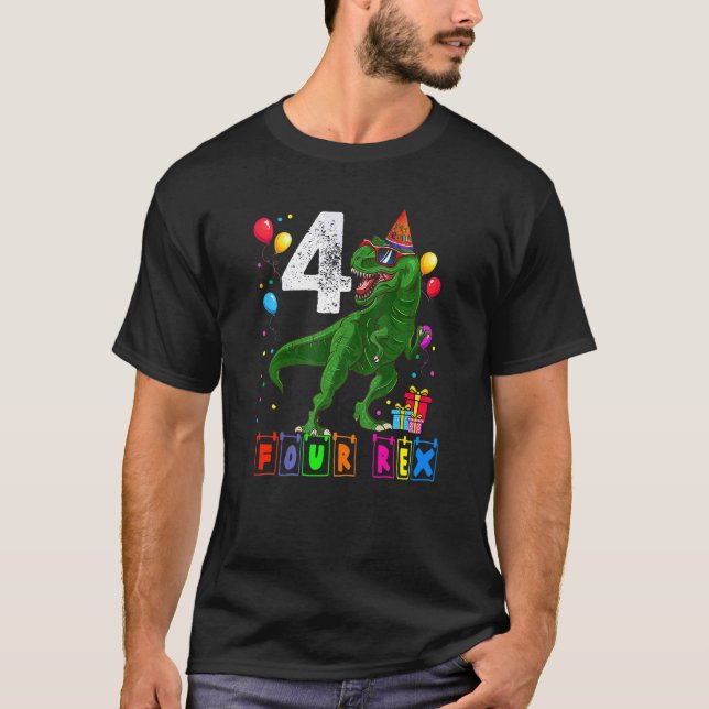 Camiseta Cuatro Rex cuarto cumpleaños de dinosaurio de 4 añ (Anverso)