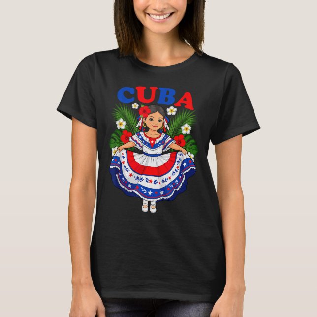 Camiseta Cuba Cuban Girl Traditional Dress Trocal Flowers  (Anverso)