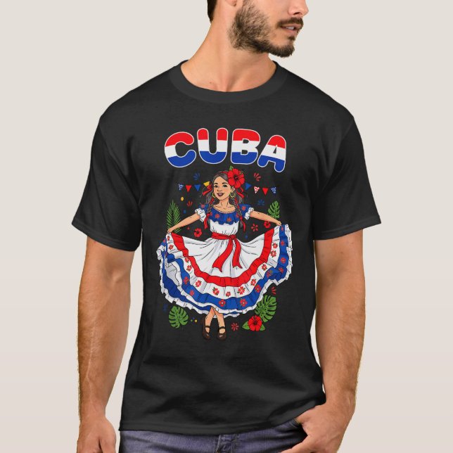 Camiseta Cuba Cuban Girl Traditional Dress Trocal Flowers  (Anverso)