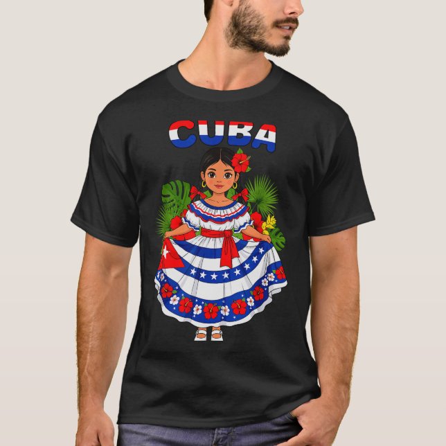 Camiseta Cuba Cuban Girl Traditional Dress Trocal Flowers  (Anverso)
