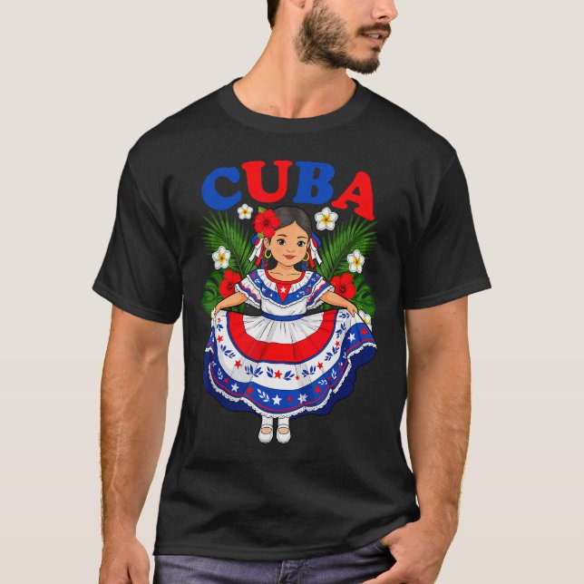 Camiseta Cuba Cuban Girl Traditional Dress Trocal Flowers  (Anverso)