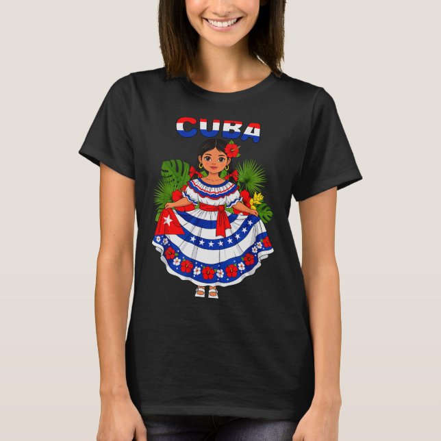 Camiseta Cuba Cuban Girl Traditional Dress Trocal Flowers  (Anverso)