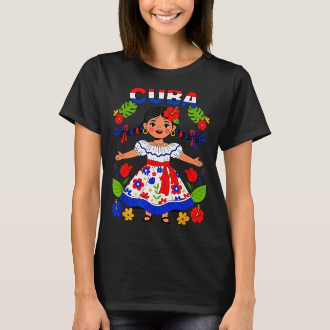 Camiseta Cuba Cuban Girl Traditional Dress Trocal Flowers  (Anverso)