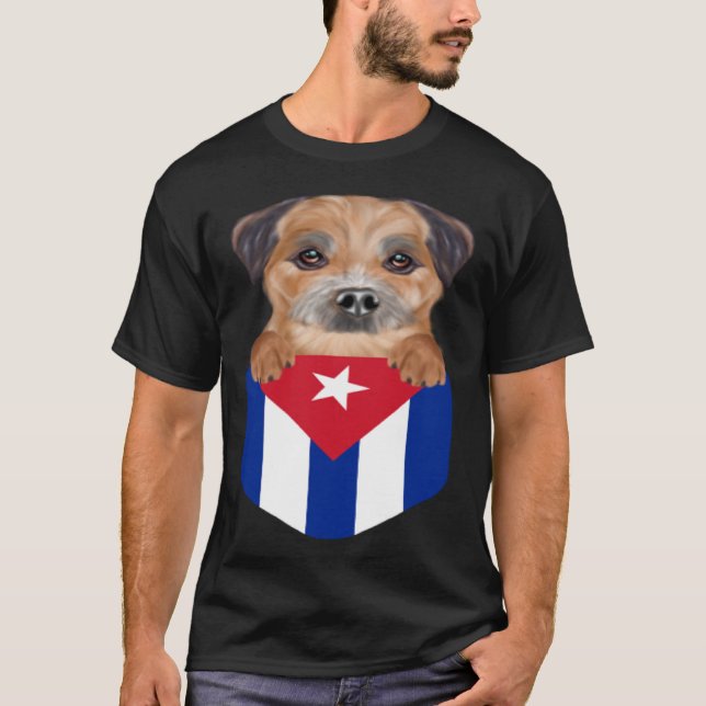 Camiseta Cuba Flag Border Terrier Dog In Pocket (Anverso)