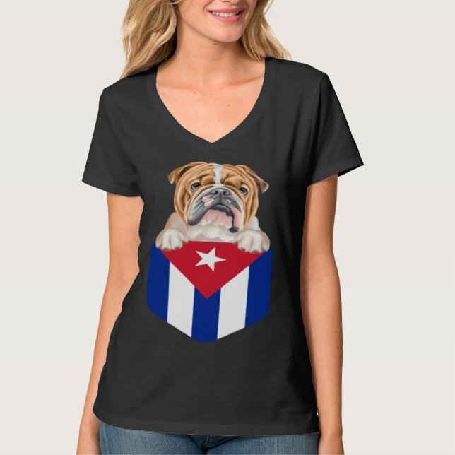 Camiseta Cuba Flag Bulldog Dog In Pocket (Anverso)