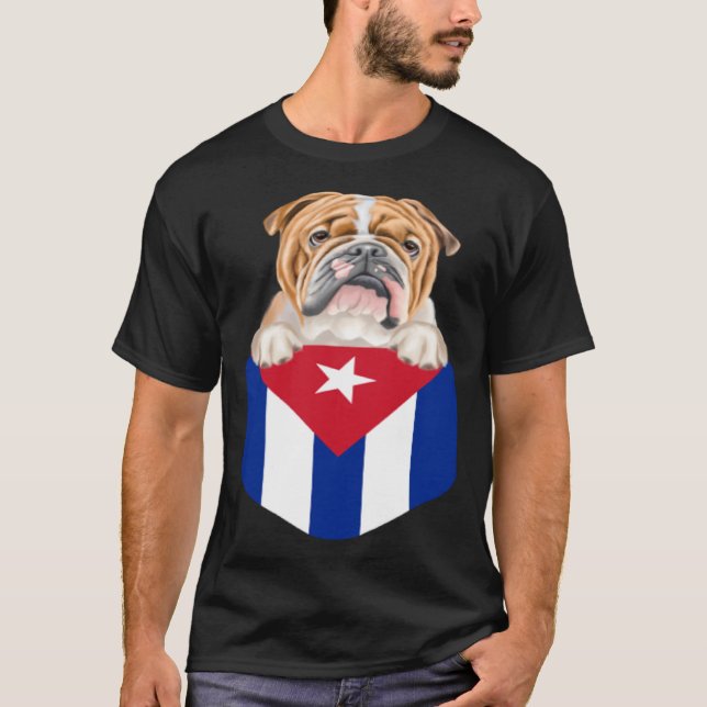 Camiseta Cuba Flag Bulldog Dog In Pocket (Anverso)