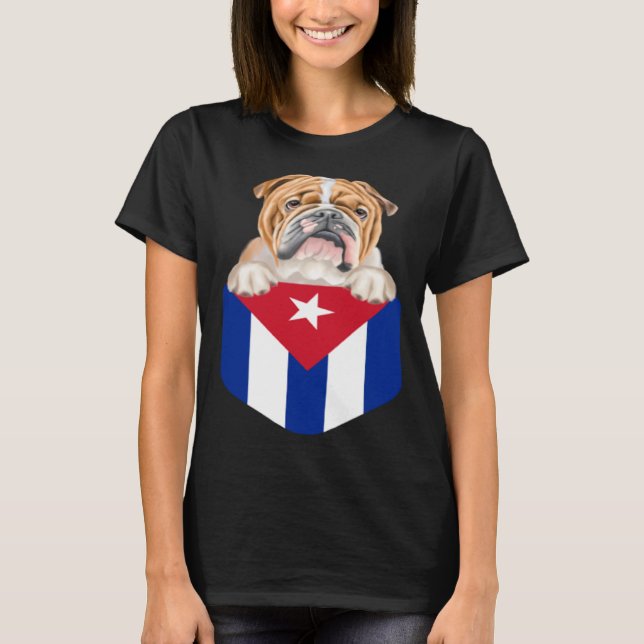 Camiseta Cuba Flag Bulldog Dog In Pocket (Anverso)