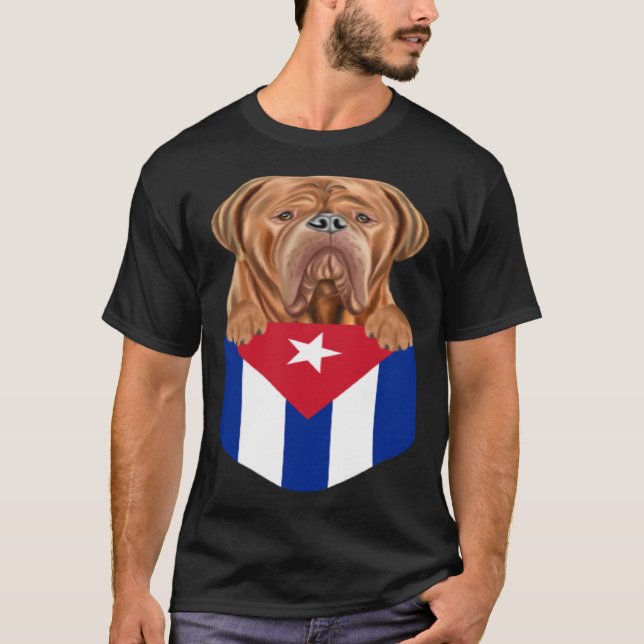 Camiseta Cuba Flag Dogues de Bordeaux Dog In Pocket (Anverso)