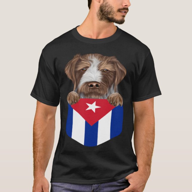 Camiseta Cuba Flag German Wirehaired Pointer Dog In Pocket (Anverso)