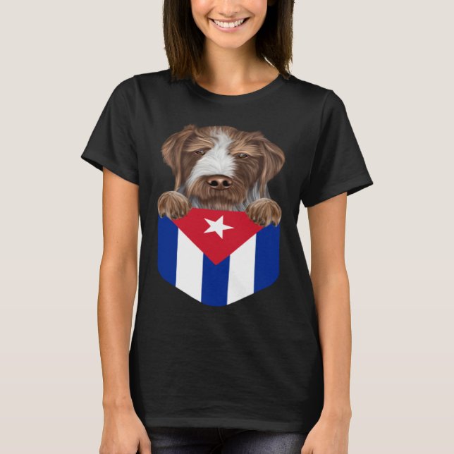 Camiseta Cuba Flag German Wirehaired Pointer Dog In Pocket (Anverso)