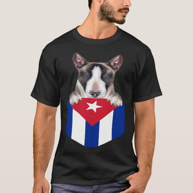 Camiseta Cuba Flag Miniature Bull Terrier Dog In Pocket (Anverso)