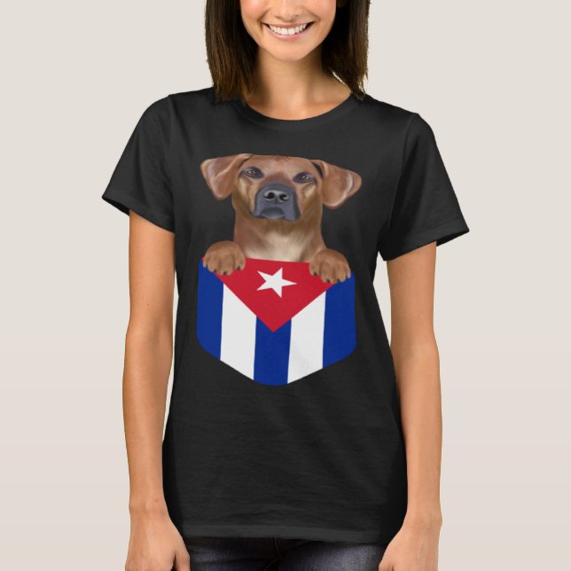 Camiseta Cuba Flag Rhodesian Ridgeback Dog In Pocket (Anverso)