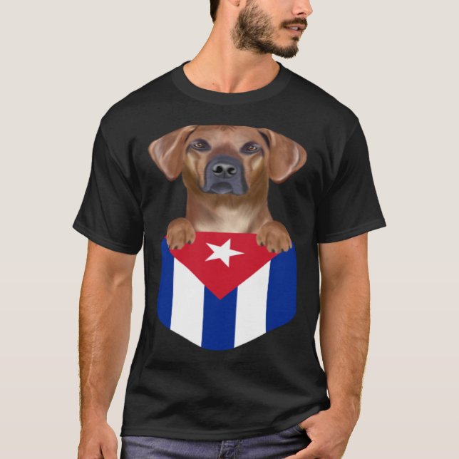 Camiseta Cuba Flag Rhodesian Ridgeback Dog In Pocket (Anverso)