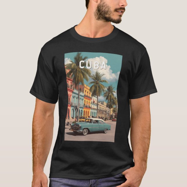 Camiseta Cuba Illustration Travel Art Vintage (Anverso)