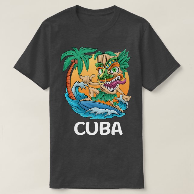 Camiseta Cuba Palm Tree Surfing Beach Vacaciones Tiki Man P (Diseño del anverso)