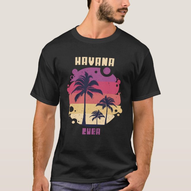 Camiseta Cuba Palm Tree Surfing Havana Ocean Vacation (Anverso)