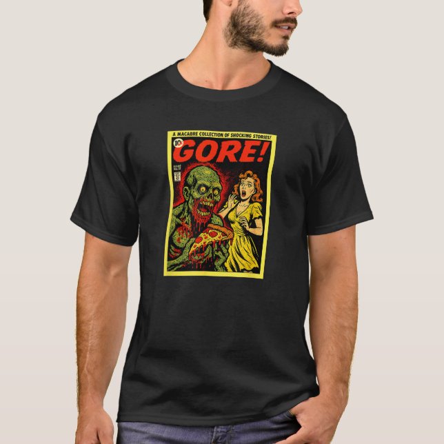 Camiseta Cubierta cómica de horror Pizza Zombie Gore (Anverso)