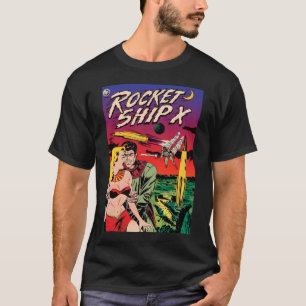 Camiseta Cubierta de cómic de Sci Fi del vintage de la nave