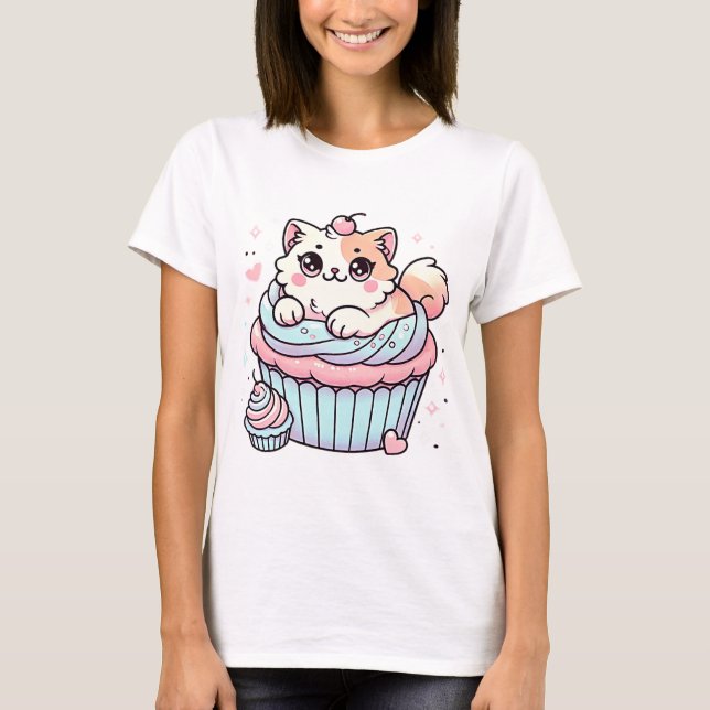 Camiseta Cubierta de gato de Kawaii suave algodón (Anverso)