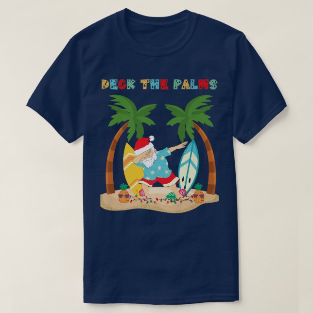 Camiseta Cubierta de palmeras Dabbing Santa - Playa tropica (Diseño del anverso)
