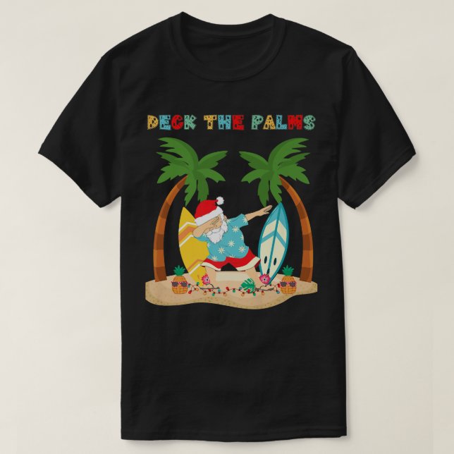 Camiseta Cubierta de palmeras Dabbing Santa - Playa tropica (Diseño del anverso)