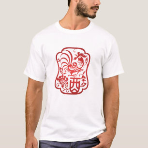 Camiseta Cubierta de papel de gallo de zodiaco chino