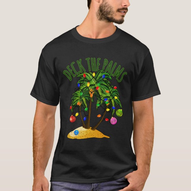 Camiseta Cubierta Las Palmas Tropicales De Navidades Hawaii (Anverso)