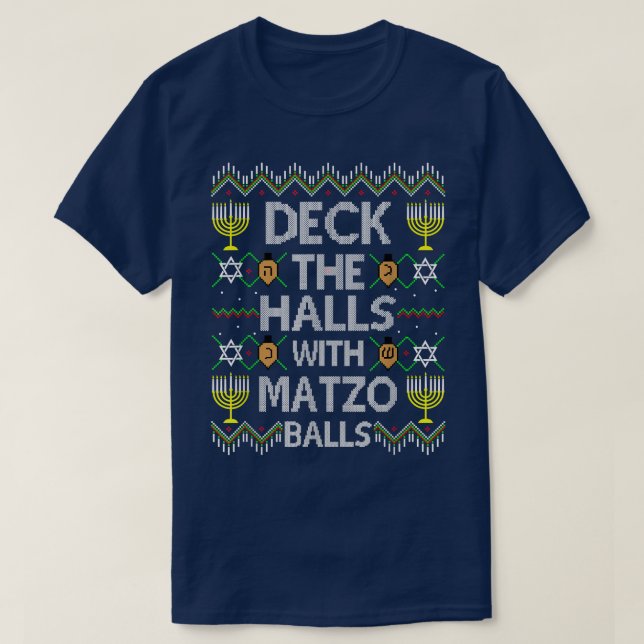Camiseta Cubierta Los Salones Con Bolas De Matzo, Feo Navid (Diseño del anverso)