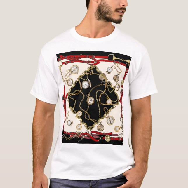 Camiseta Cubierta vintage: Patrón de reloj de cadena (Anverso)