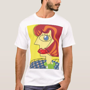 Camiseta Cubismo colorido: arte retrato femenino.