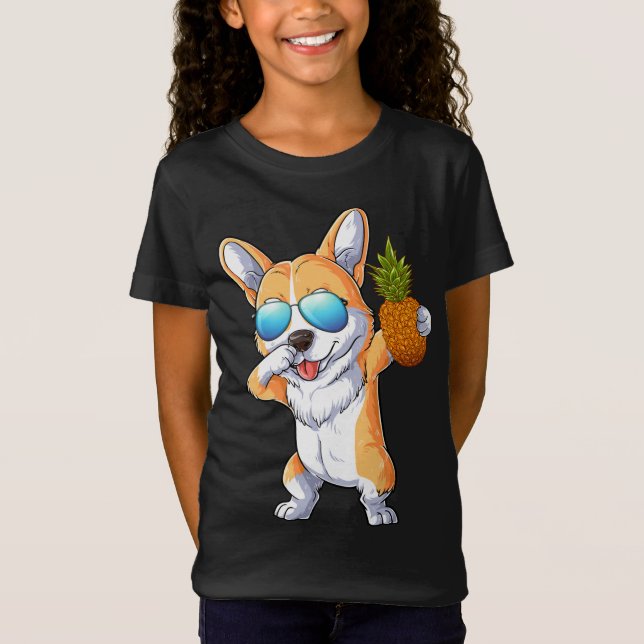 Camiseta Cubo Dabbing Corgi Perro Piña Fruta Tropical Su (Anverso)