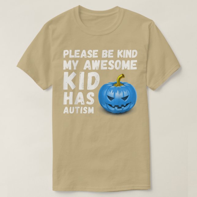 Camiseta Cubo De Calabaza Azul Halloween Sé Amable Mi Hijo  (Diseño del anverso)