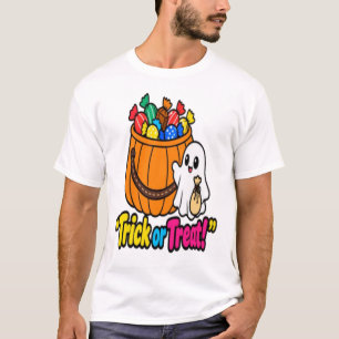 Camiseta Cubo de caramelo de Halloween de fantasma lindo pa