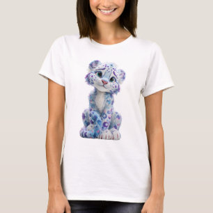 Camiseta Cubo de Leopardo de Nieve de Galaxia Azul Mujeres