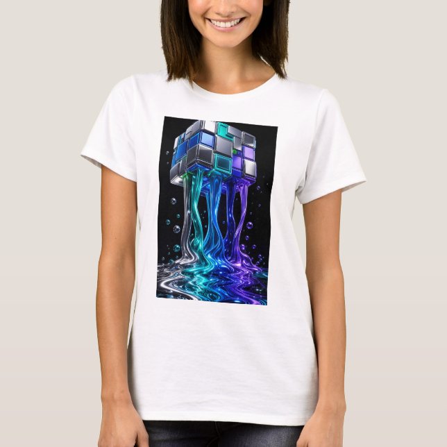 Camiseta Cubo de rompecabezas de cromo futurista  (Anverso)