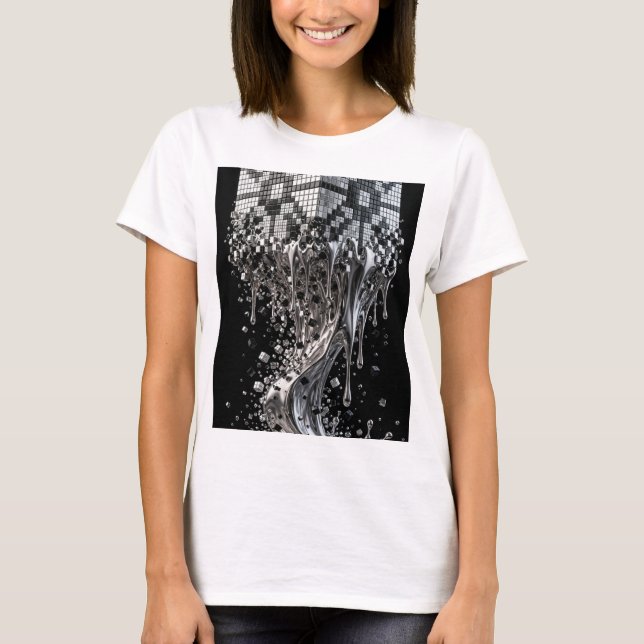 Camiseta Cubo geométrico de cromo que se derrite (Anverso)