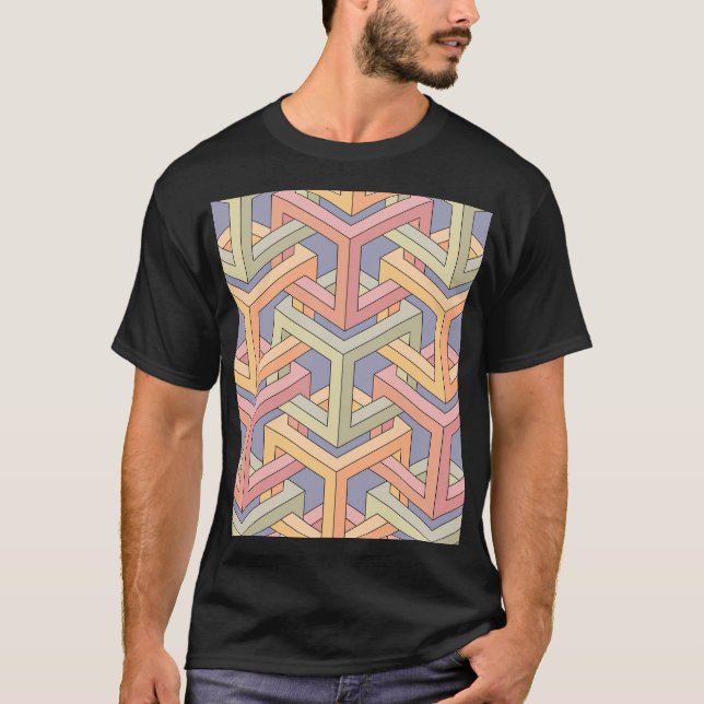 Camiseta Cubos 3D, Patrón De Ilusión Óptica. (Anverso)